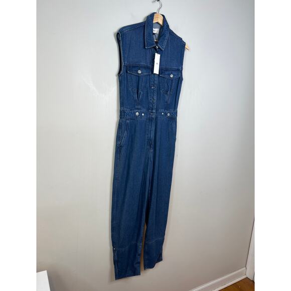 NWT 7 For All Mankind Denim Lustre Sleeveless Balloon Jumpsuit Dark Indigo Blue - Picture 3 of 8